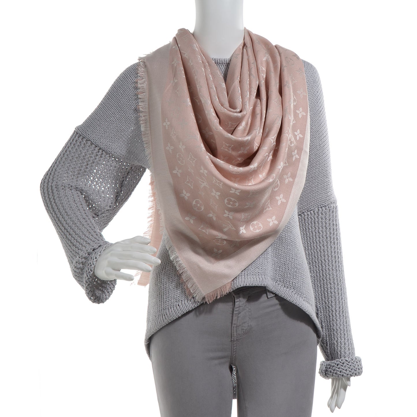 Silk Wool Monogram Denim Shawl Rose
