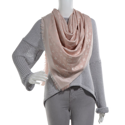 Louis Vuitton Silk Wool Monogram Denim Shawl Rose 2 of 5