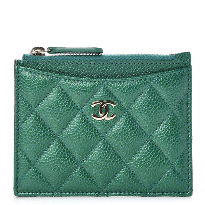 Chanel Metallic Caviar Quilted CC Zip Card Holder Green 1 of 8
