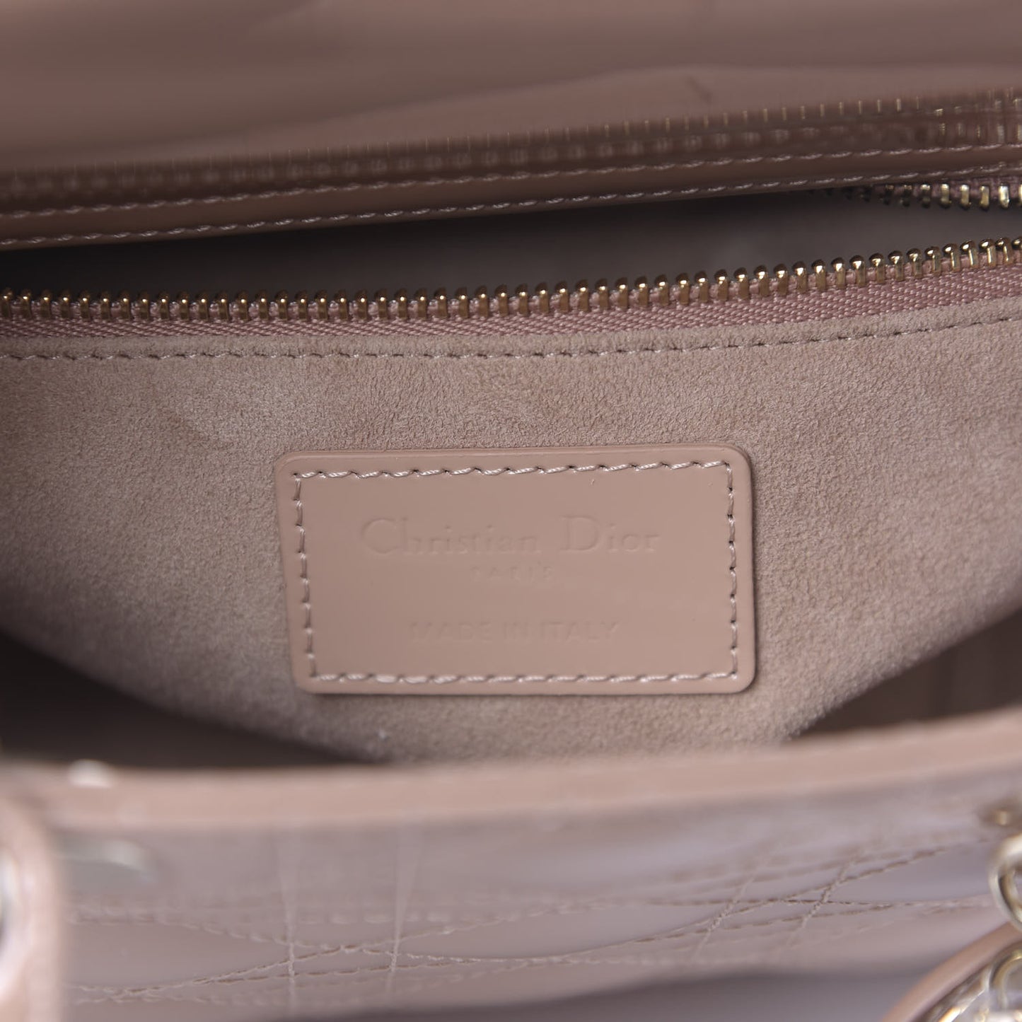 Patent Cannage Small Lady Dior Beige
