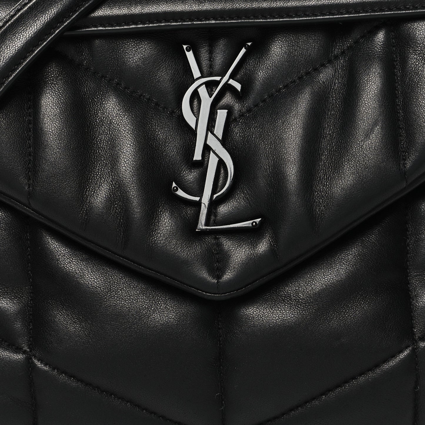 Lambskin Quilted Small Loulou Puffer Monogram Chain Satchel Black