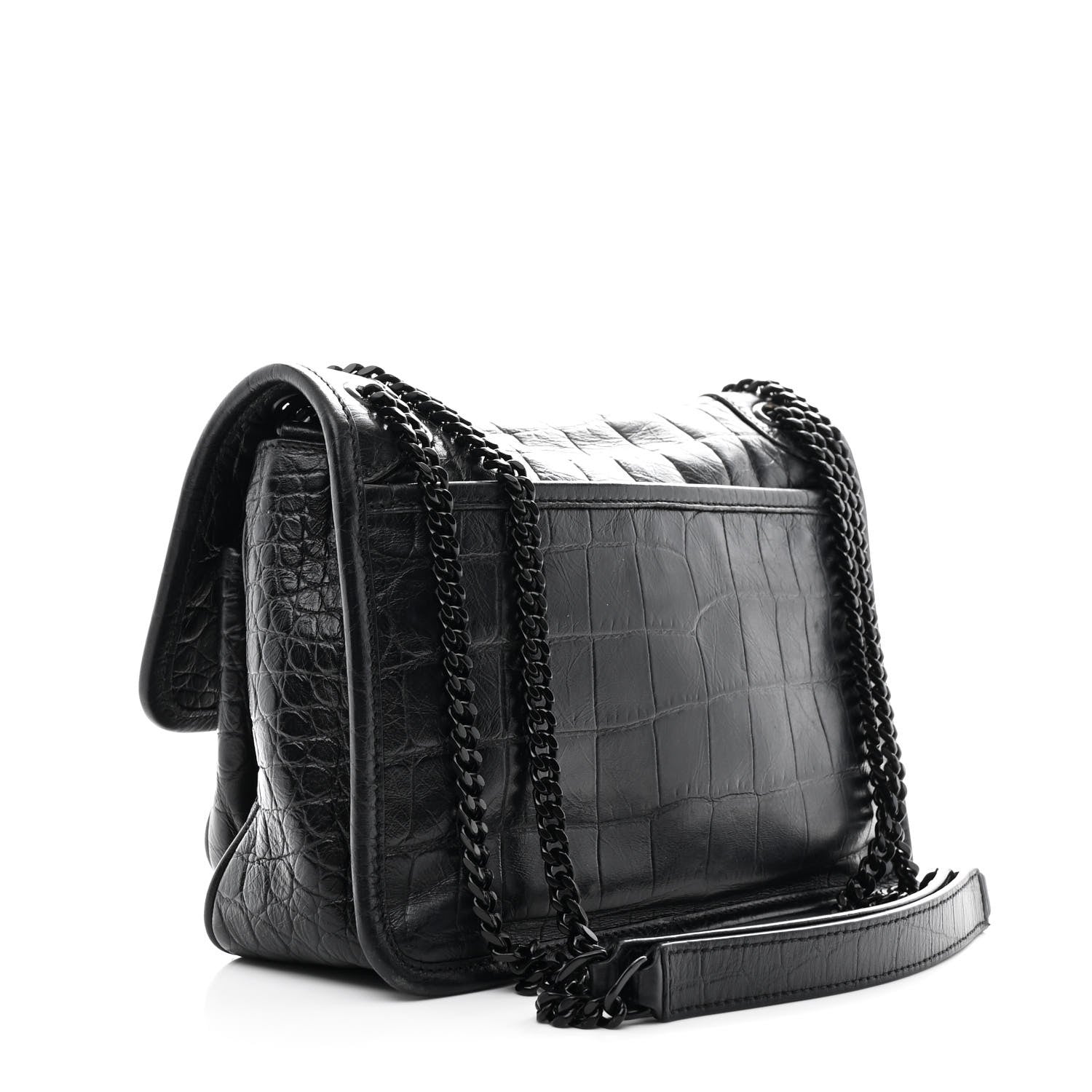 Saint Laurent Calfskin Crocodile Embossed Matelasse Monogram Baby Niki Chain Satchel Black 3 of 11