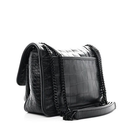 Saint Laurent Calfskin Crocodile Embossed Matelasse Monogram Baby Niki Chain Satchel Black 3 of 11