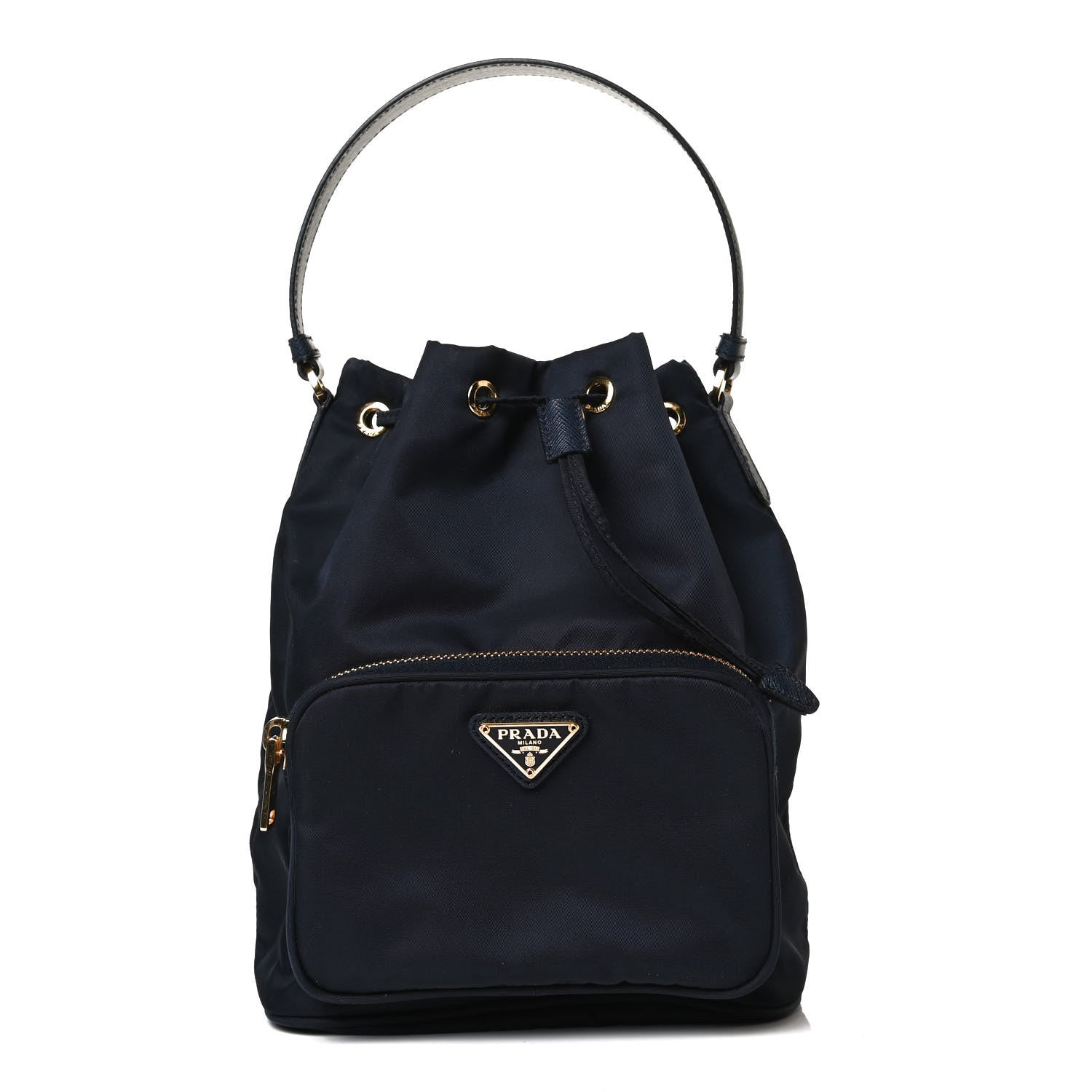 Prada Saffiano Tessuto Nylon Mini Bucket Crossbody Bag Navy 1 of 14