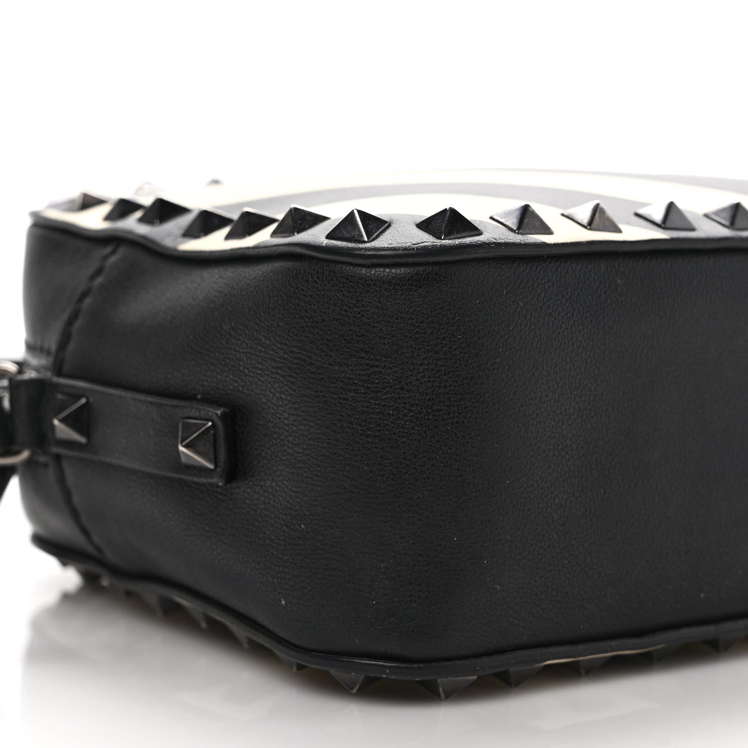 Valentino Garavani Vitello Chevron Rockstud Camera Crossbody Bag Light Ivory Black 8 of 12