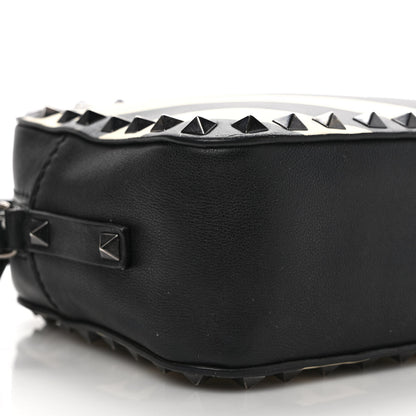 Valentino Garavani Vitello Chevron Rockstud Camera Crossbody Bag Light Ivory Black 8 of 12
