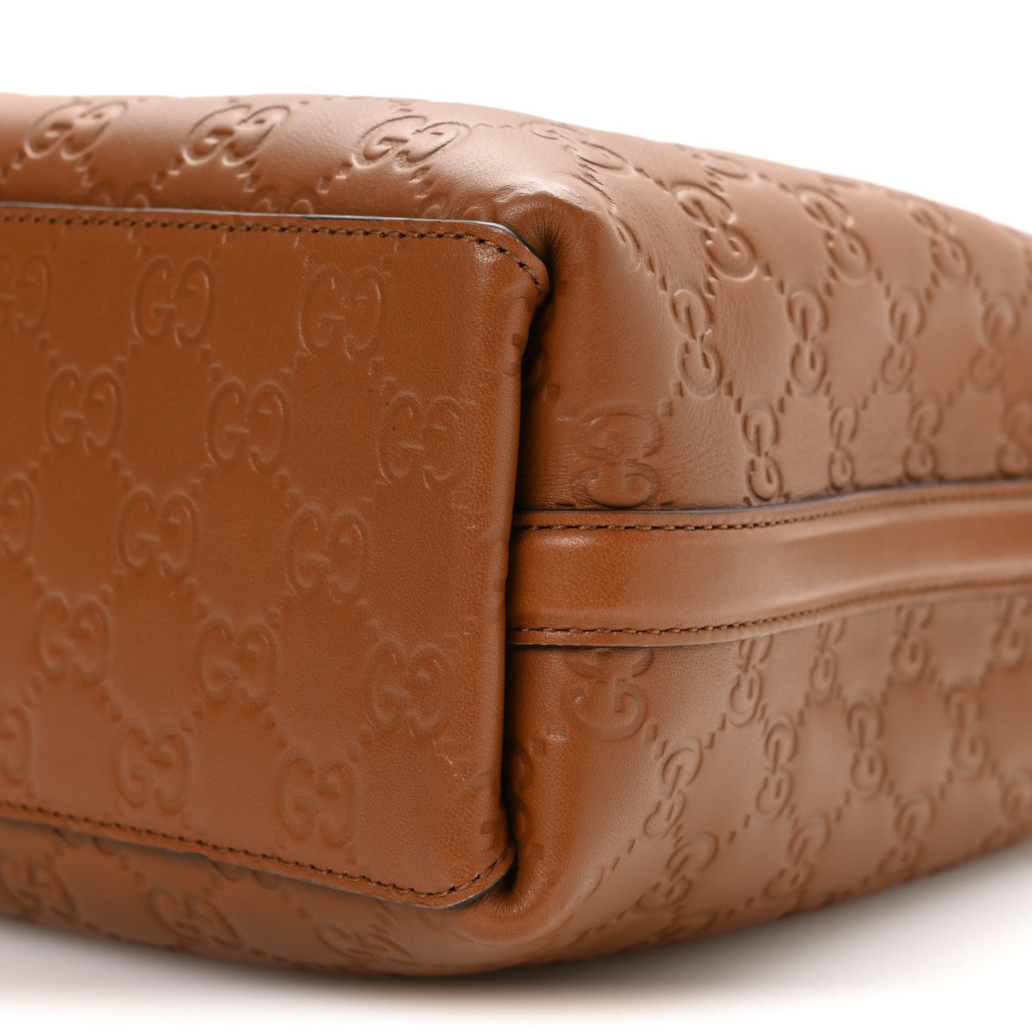 GG Calfskin Embossed Emblem Small Bucket Bag Brown