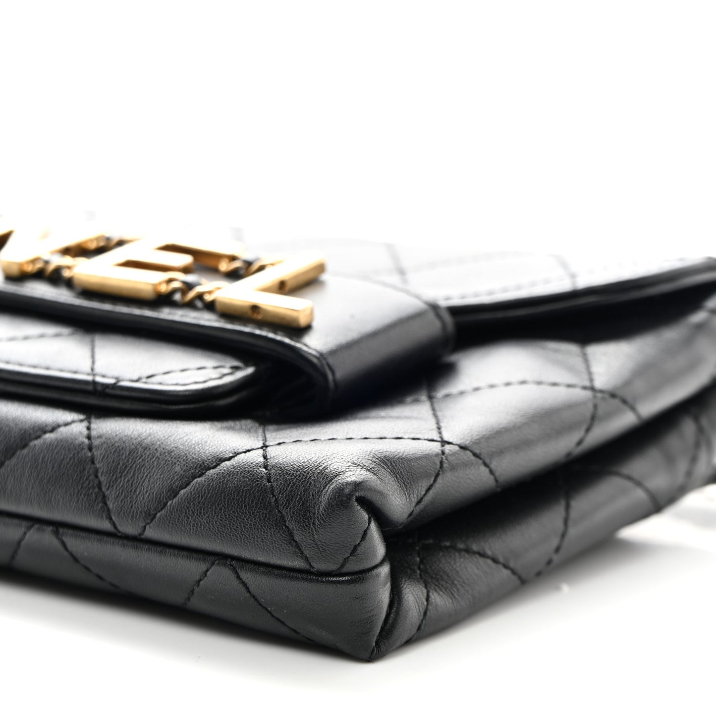 Calfskin Quilted Enchained Clutch Black