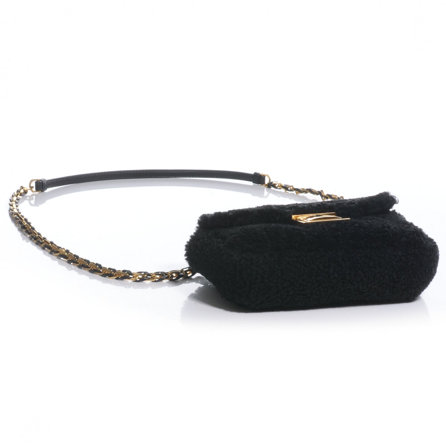 Fendi Shearling Nappa Mini Be Baguette Shoulder Bag Black 4 of 9