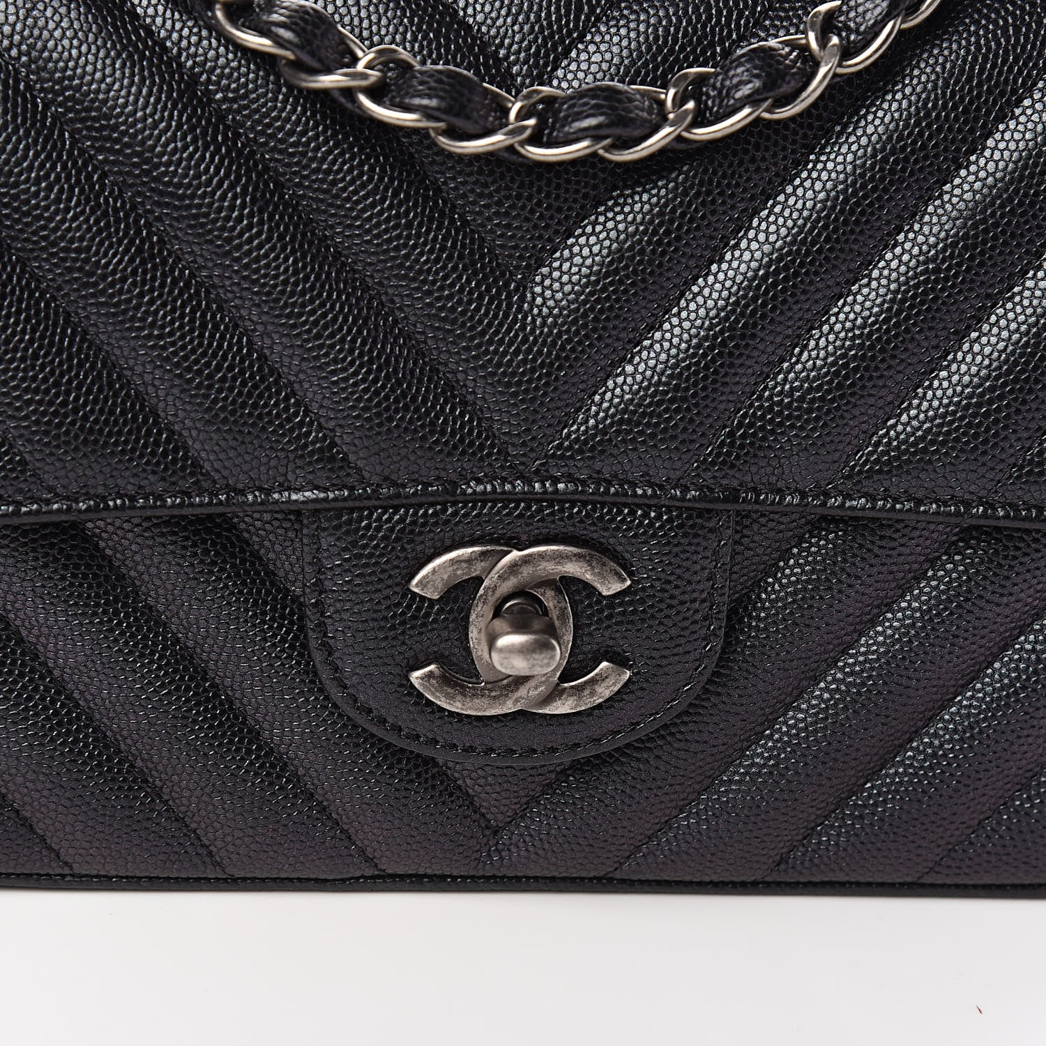 Chanel Iridescent Caviar Chevron Quilted Mini Rectangular Flap Black 11 of 12