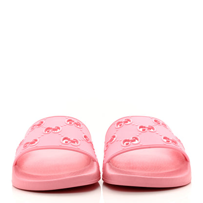 Gucci Rubber GG Monogram Perforated Womens Slide Sandals 38 Rose Box 2 of 8