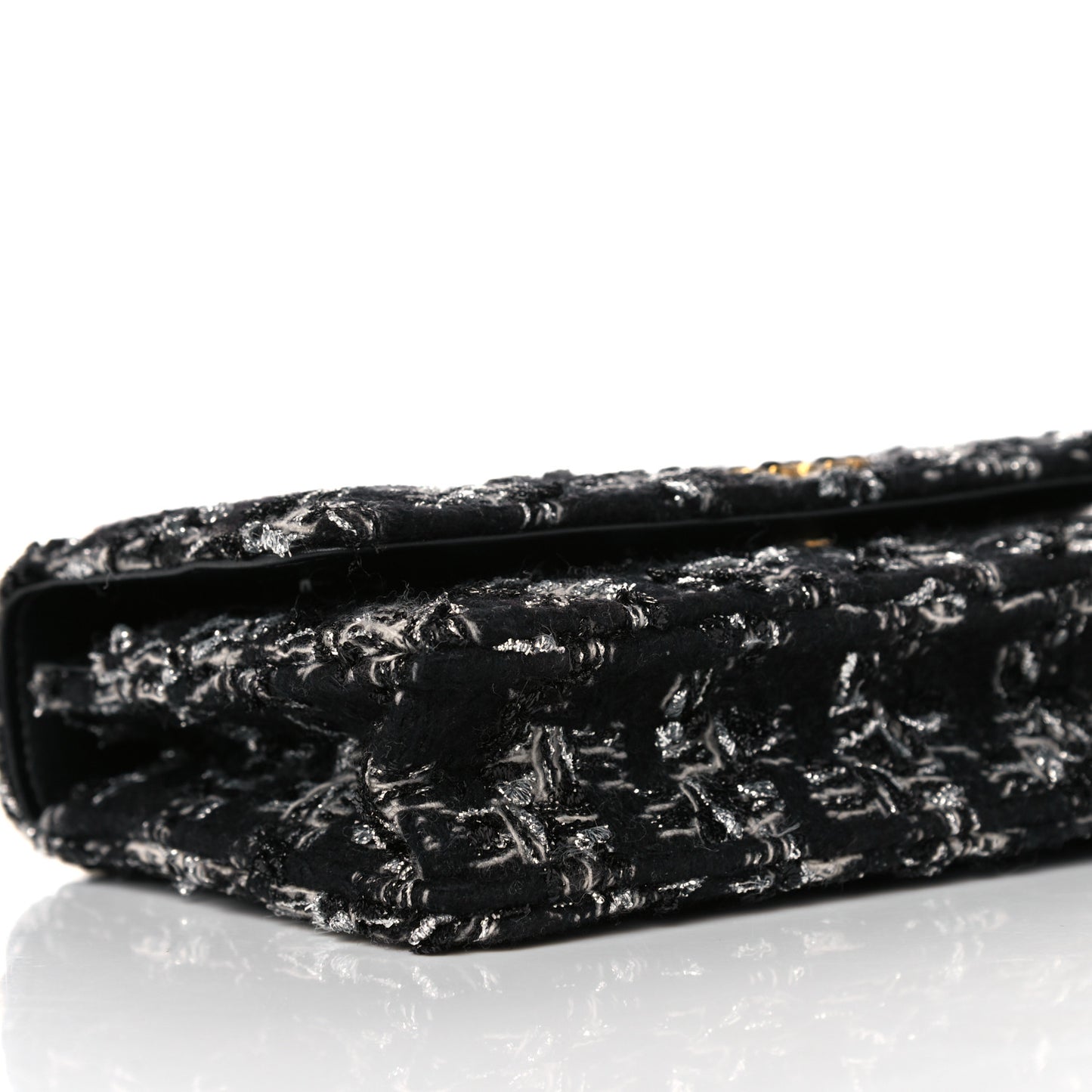 Tweed Quilted Chanel 19 Wallet On Chain WOC Black Silver Ecru