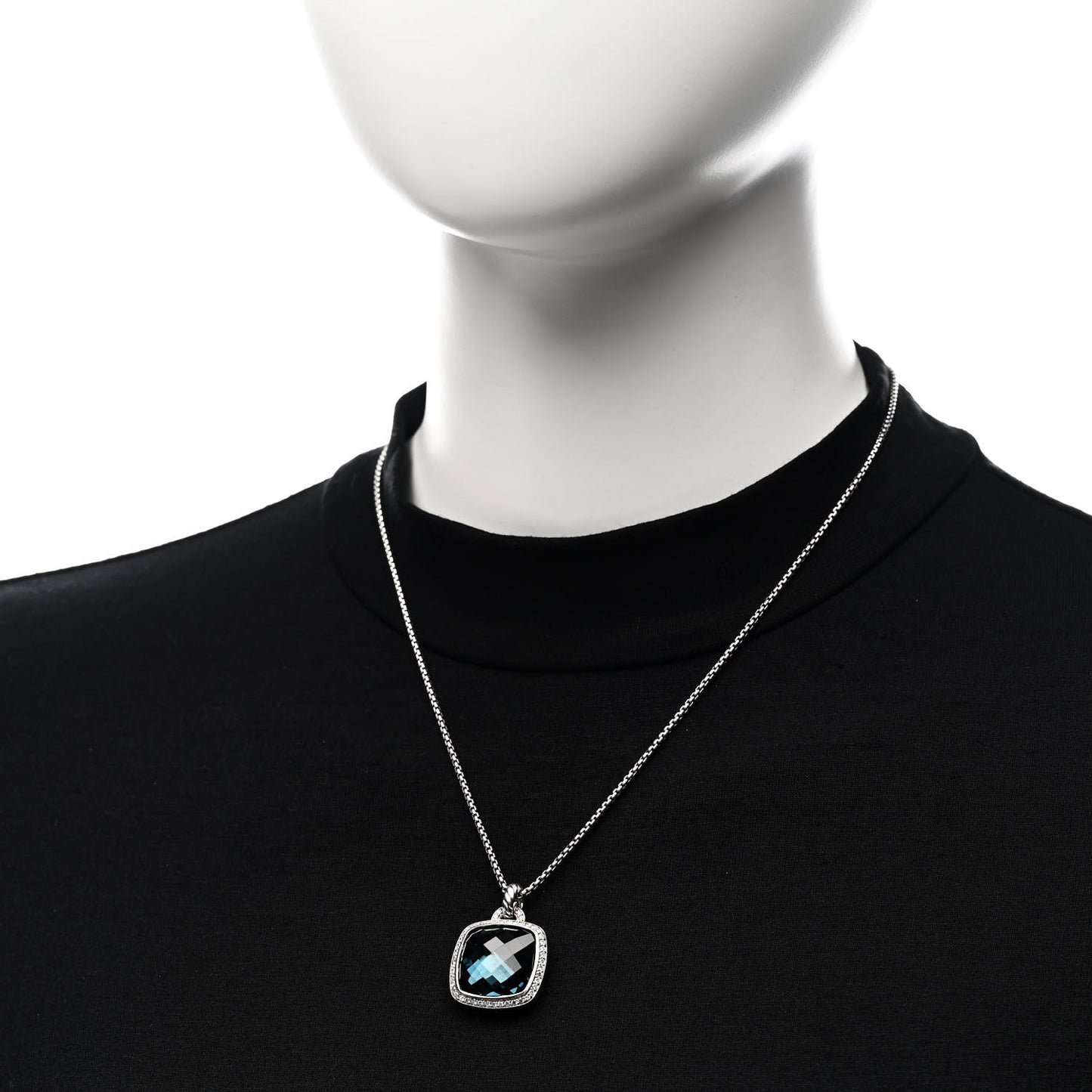 Sterling Silver Diamond Blue Topaz 17mm Albion Pendant Necklace