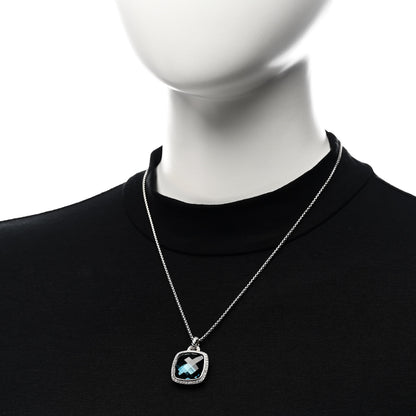 David Yurman Sterling Silver Diamond Blue Topaz 17mm Albion Pendant Necklace 2 of 6