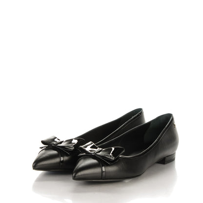 Chanel Lambskin Patent Pointed Toe Ballerina Bow Flats 38.5 Black 3 of 7