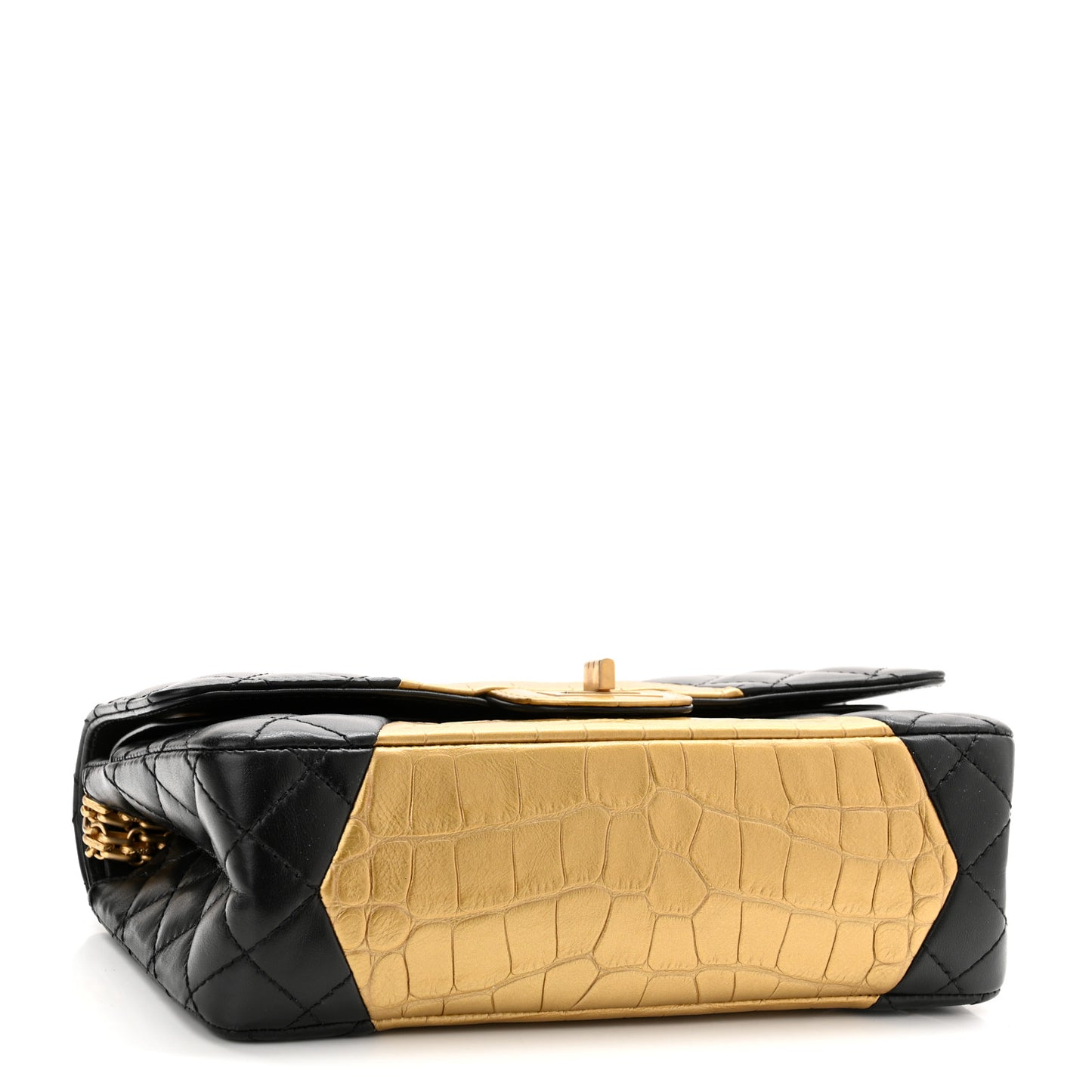 Lambskin Metallic Calfskin Crocodile Embossed 2.55 Cocodile Reissue 225 Flap Black Gold