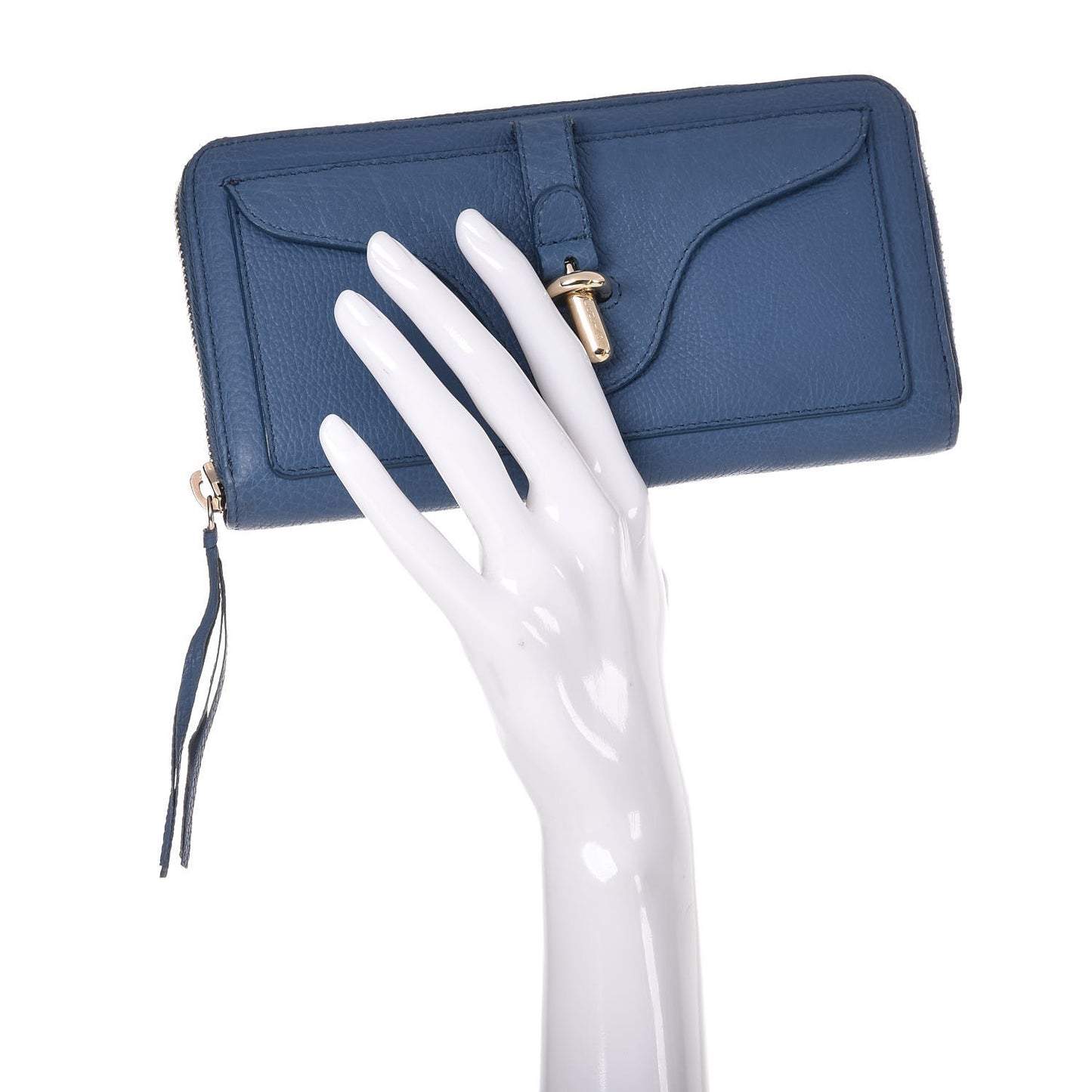 Grained Calfskin Tube Continental Zip Around Wallet Bleu