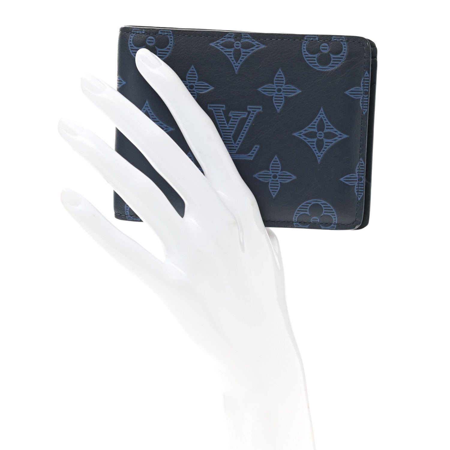 Louis Vuitton Calfskin Monogram Shadow Multiple Wallet Navy 2 of 6