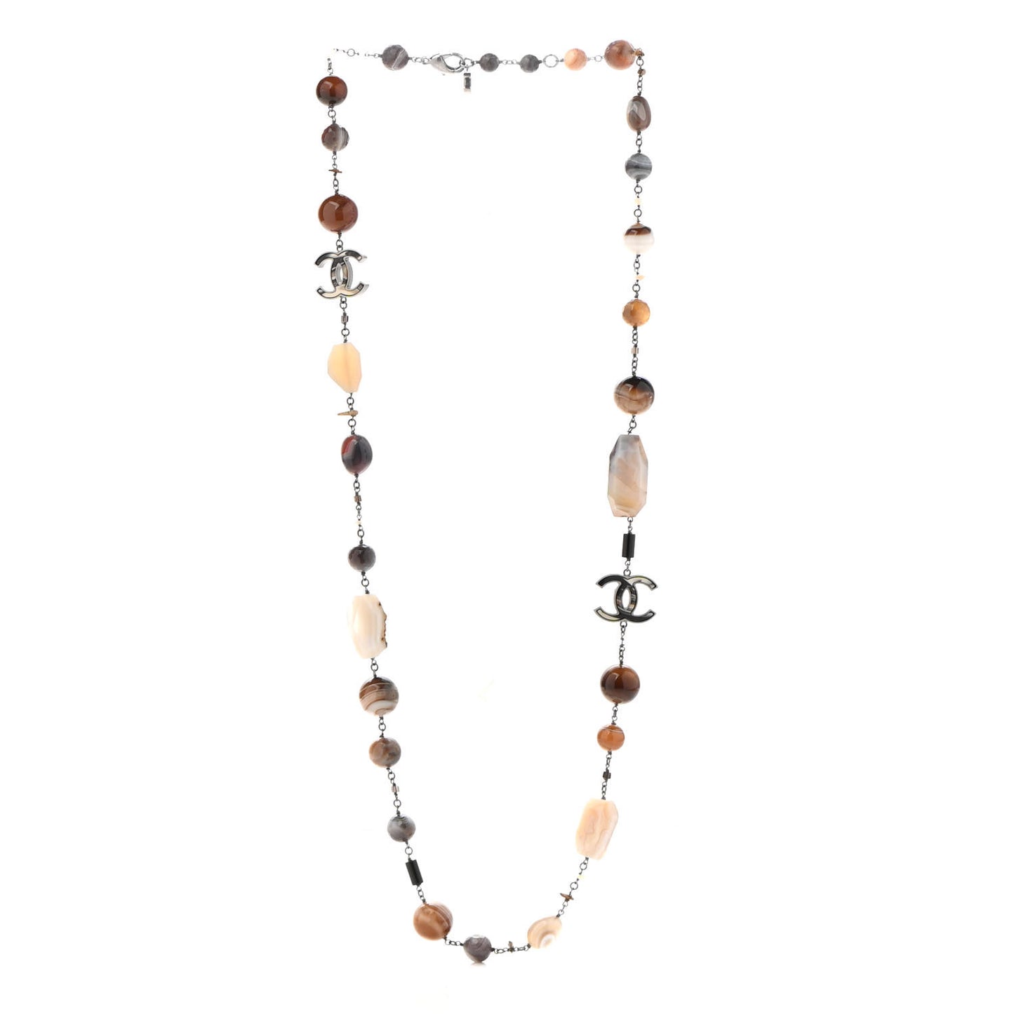 Stone CC Long Necklace Silver Multicolor