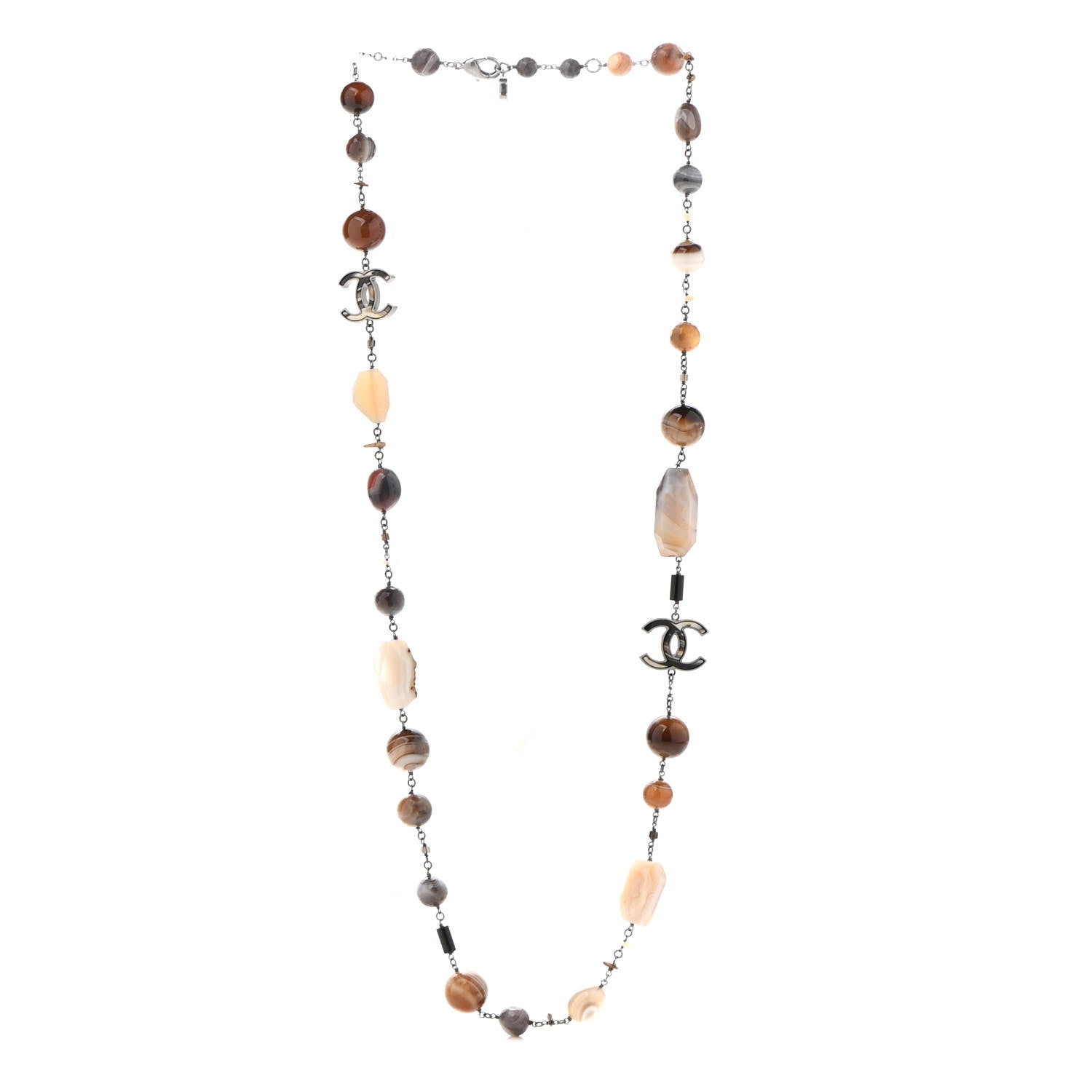 Chanel Stone CC Long Necklace Silver Multicolor 4 of 6