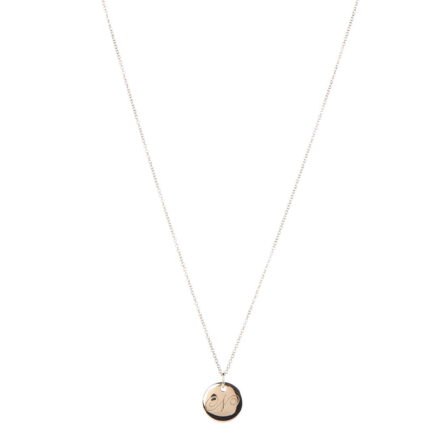 18K Yellow Gold Notes Letter "N" Disc Charm Pendant Necklace