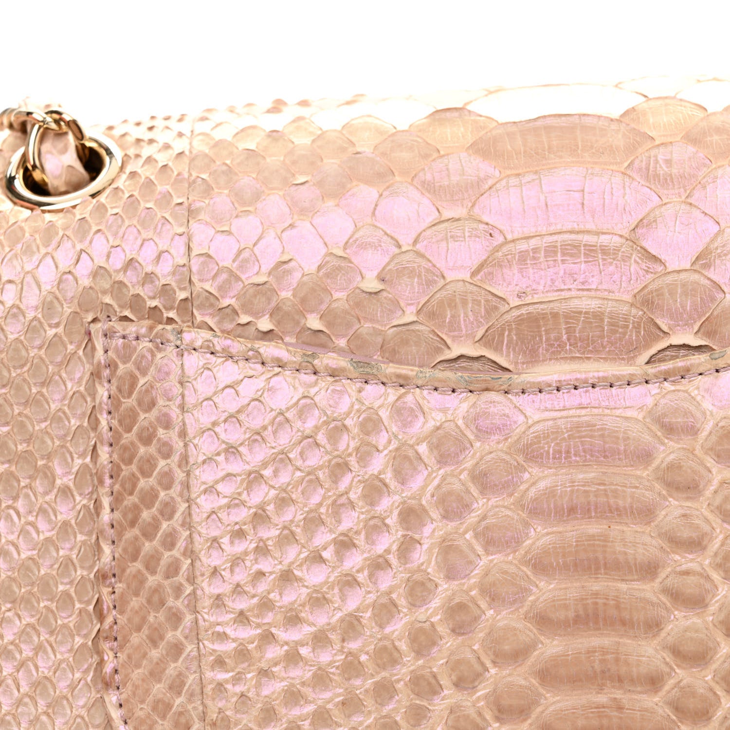Chanel Metallic Snakeskin Medium Double Flap Pink 15 of 15