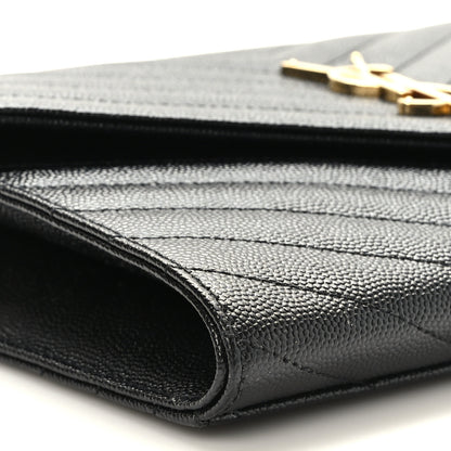 Saint Laurent Grain De Poudre Matelasse Chevron Monogram Envelope Clutch Black 8 of 9