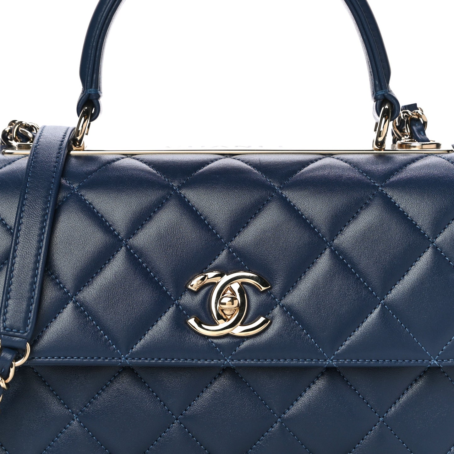 Lambskin Quilted Small Trendy CC Flap Dual Handle Bag Navy