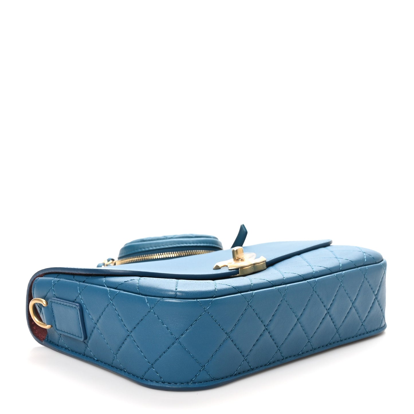 Calfskin Quilted Multi Pouching Flap And Coin Purse Blue
