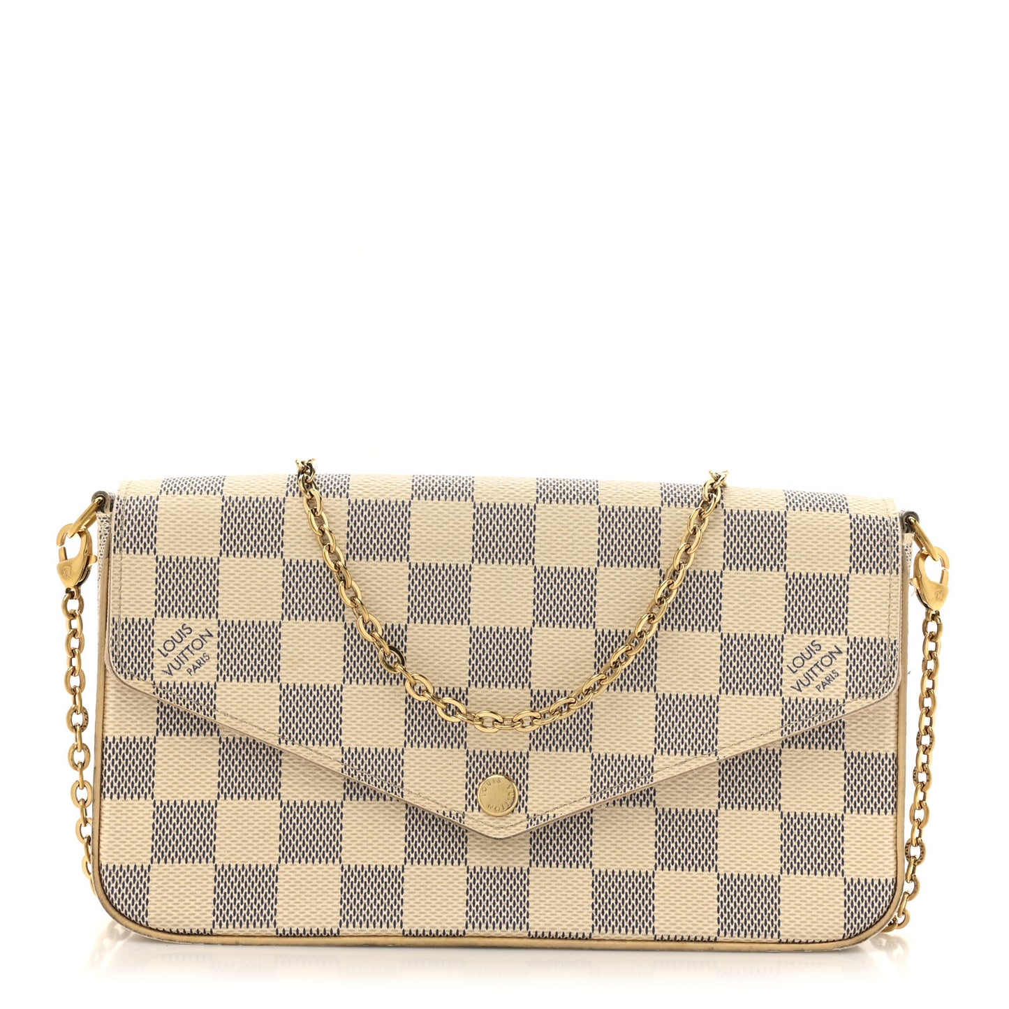 Damier Azur Pochette Felicie Chain Wallet Rose Ballerine