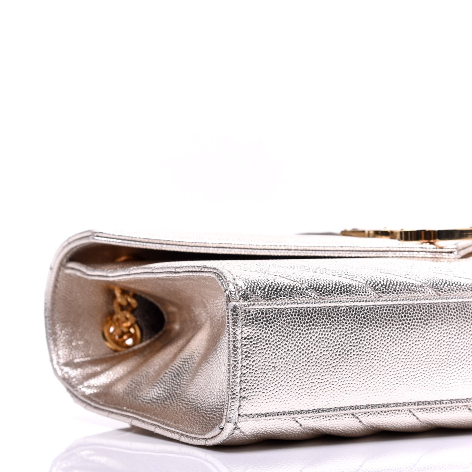 Saint Laurent Metallic Grain De Poudre Matelasse Chevron Medium Monogram Satchel Gold 6 of 8