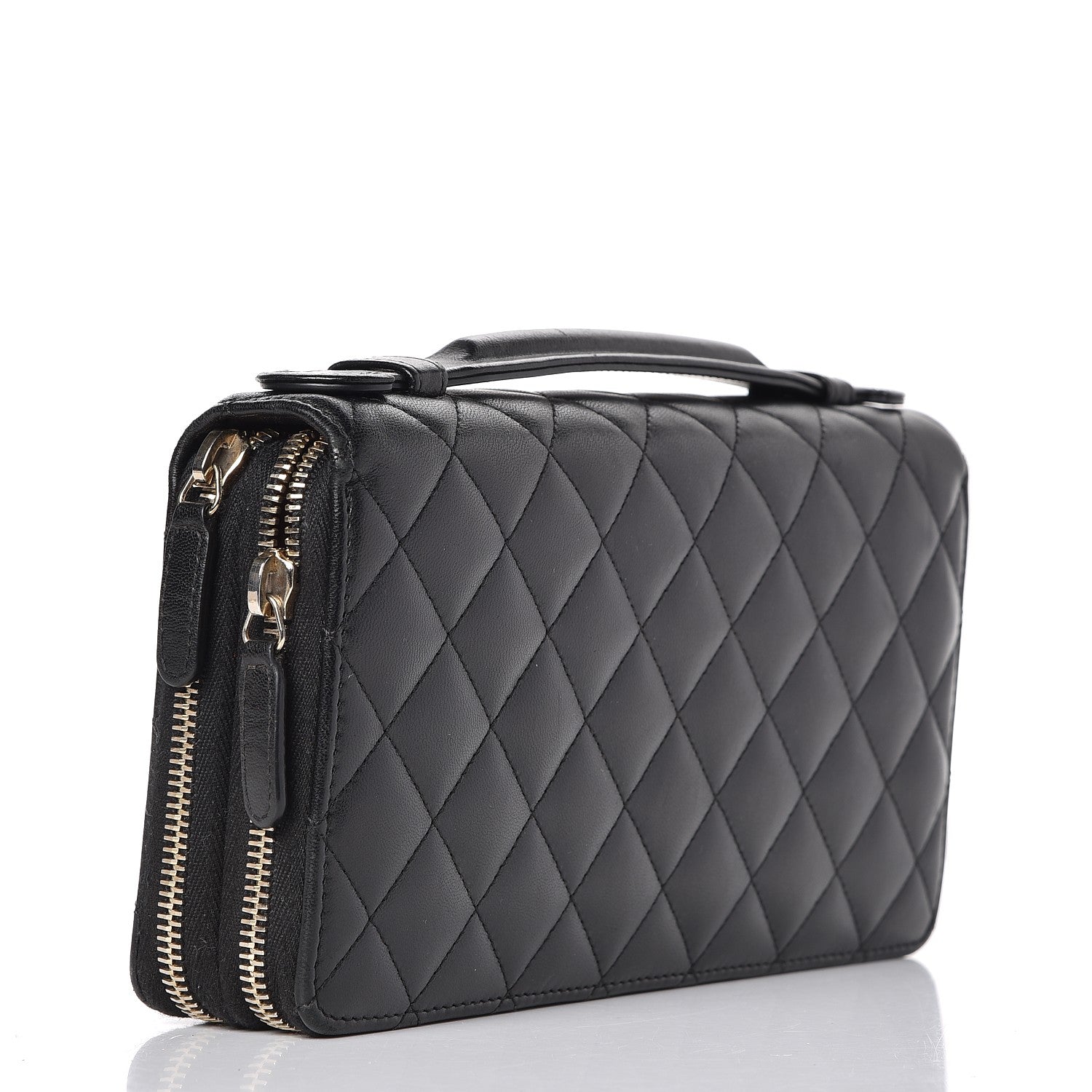 Chanel Lambskin Quilted Large Double Zip Around Organizer Wallet Black 3 of 9
