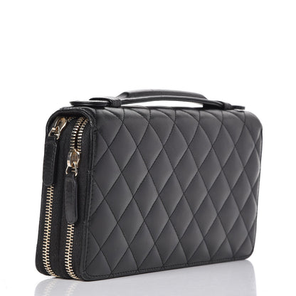 Chanel Lambskin Quilted Large Double Zip Around Organizer Wallet Black 3 of 9