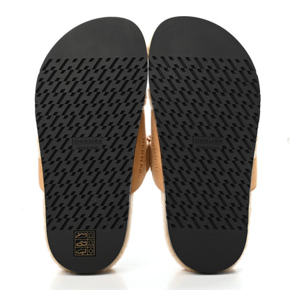 Hermes Suede Goatskin Woolskin Womens Chypre Sandals 35 Golden Beige 4 of 4