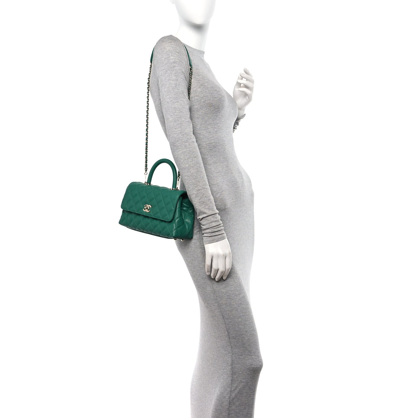 Caviar Quilted Mini Coco Handle Flap Green