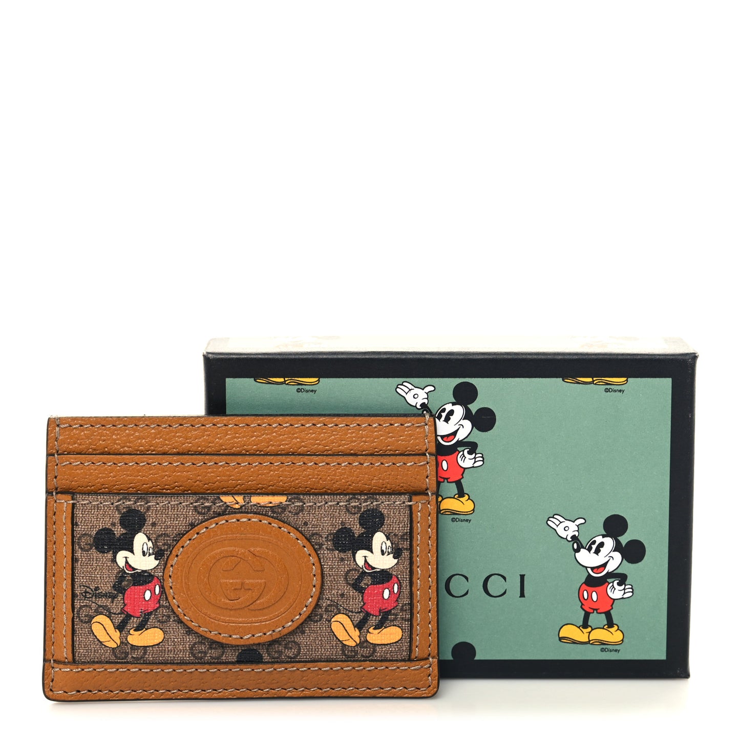 X DISNEY Mini Vintage GG Supreme Monogram Mickey Mouse Card Holder Beige Vintage Sun Oil