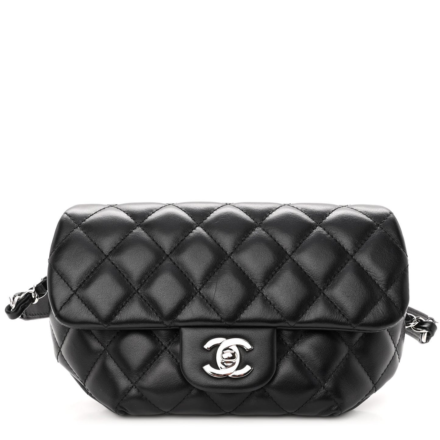 Calfskin Quilted CC Uniform Flap Belt Bag Black