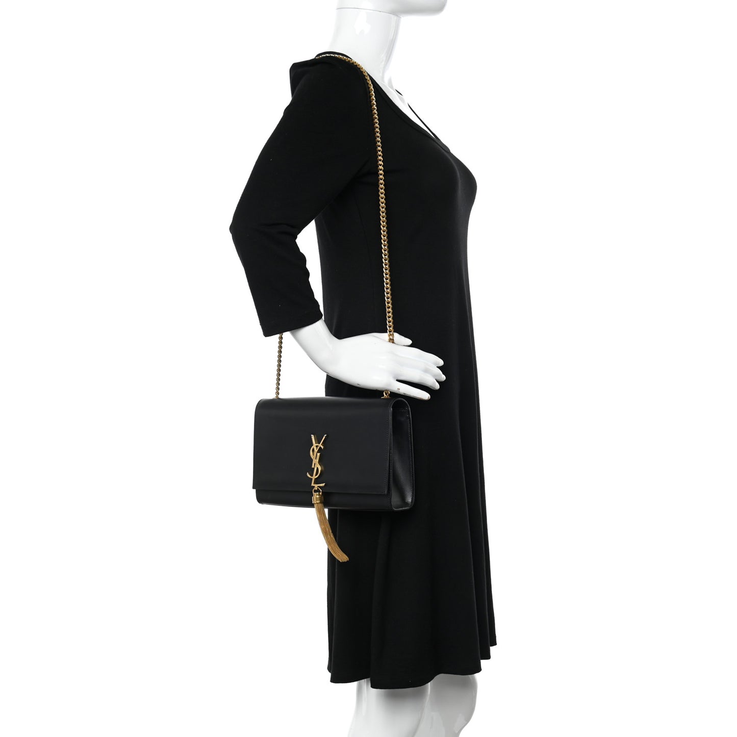 Smooth Calfskin Medium Classic Monogram Kate Tassel Satchel Black