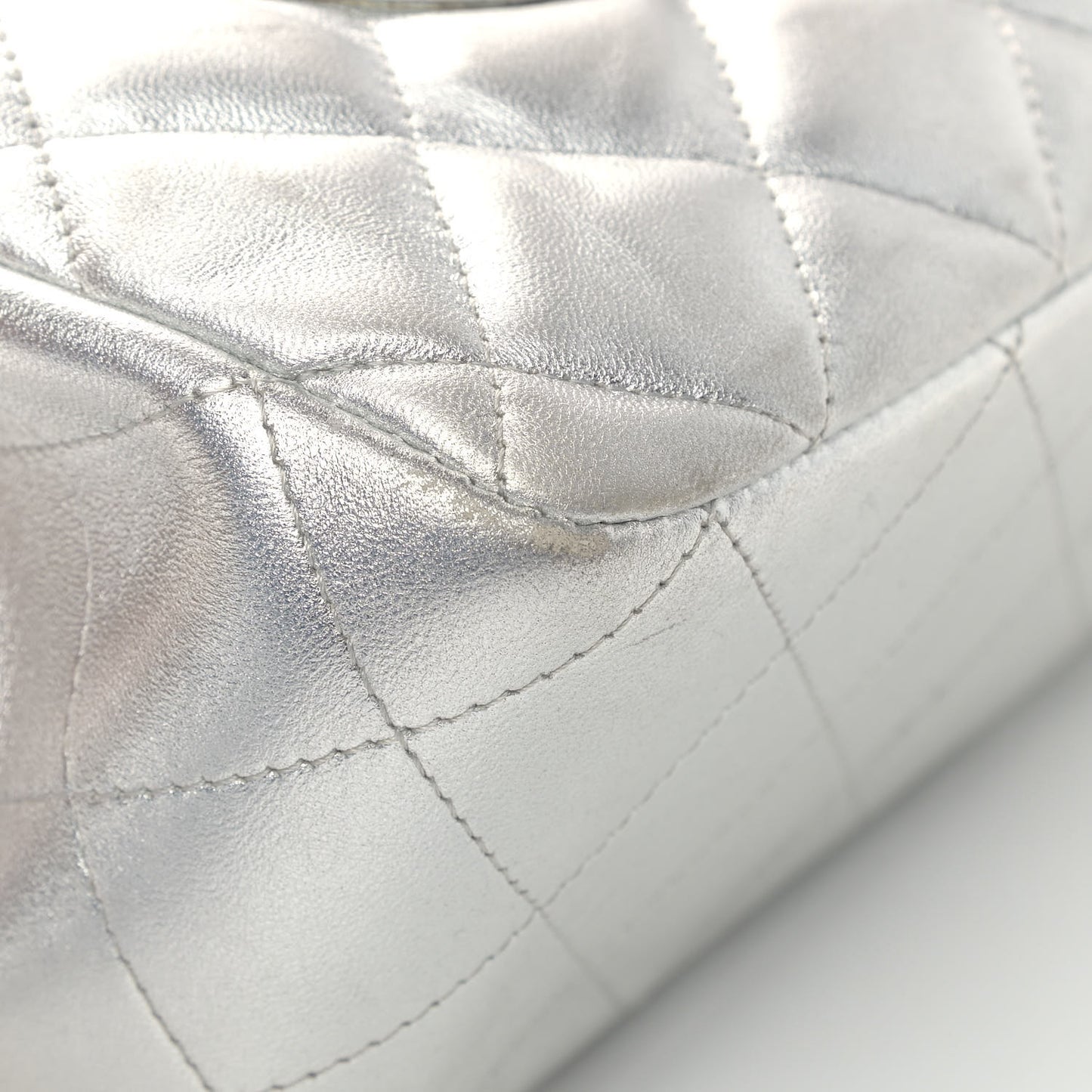 Metallic Lambskin Quilted Jumbo Single Flap Silver