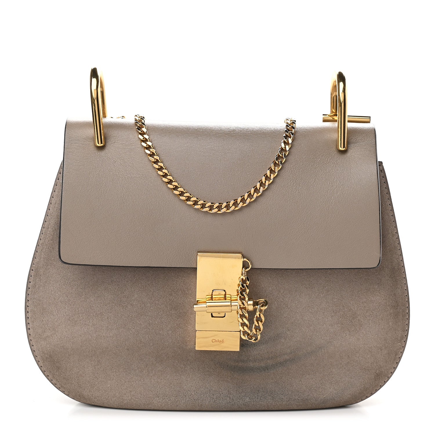 Chloe Suede Smooth Calfskin Mini Drew Shoulder Bag Motty Grey 1 of 9