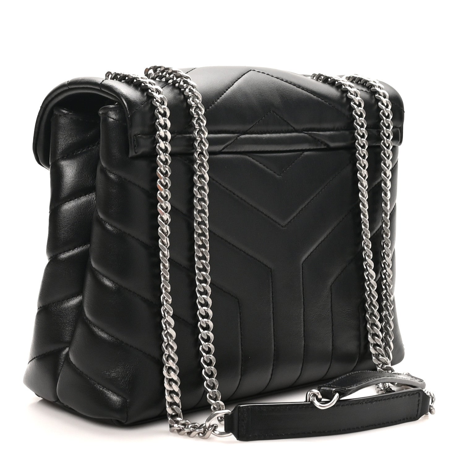 Saint Laurent Calfskin Y Quilted Monogram Small Loulou Chain Satchel Black Black 3 of 10