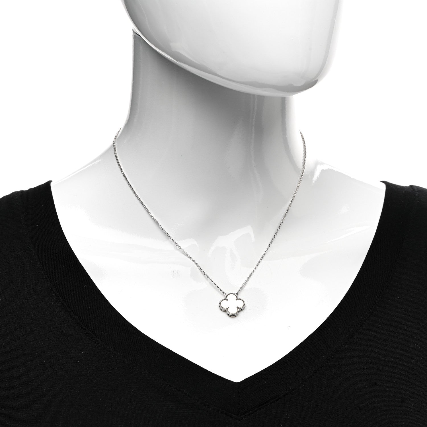 Van Cleef & Arpels 18K White Gold Mother Of Pearl Vintage Alhambra Pendant Necklace 2 of 5