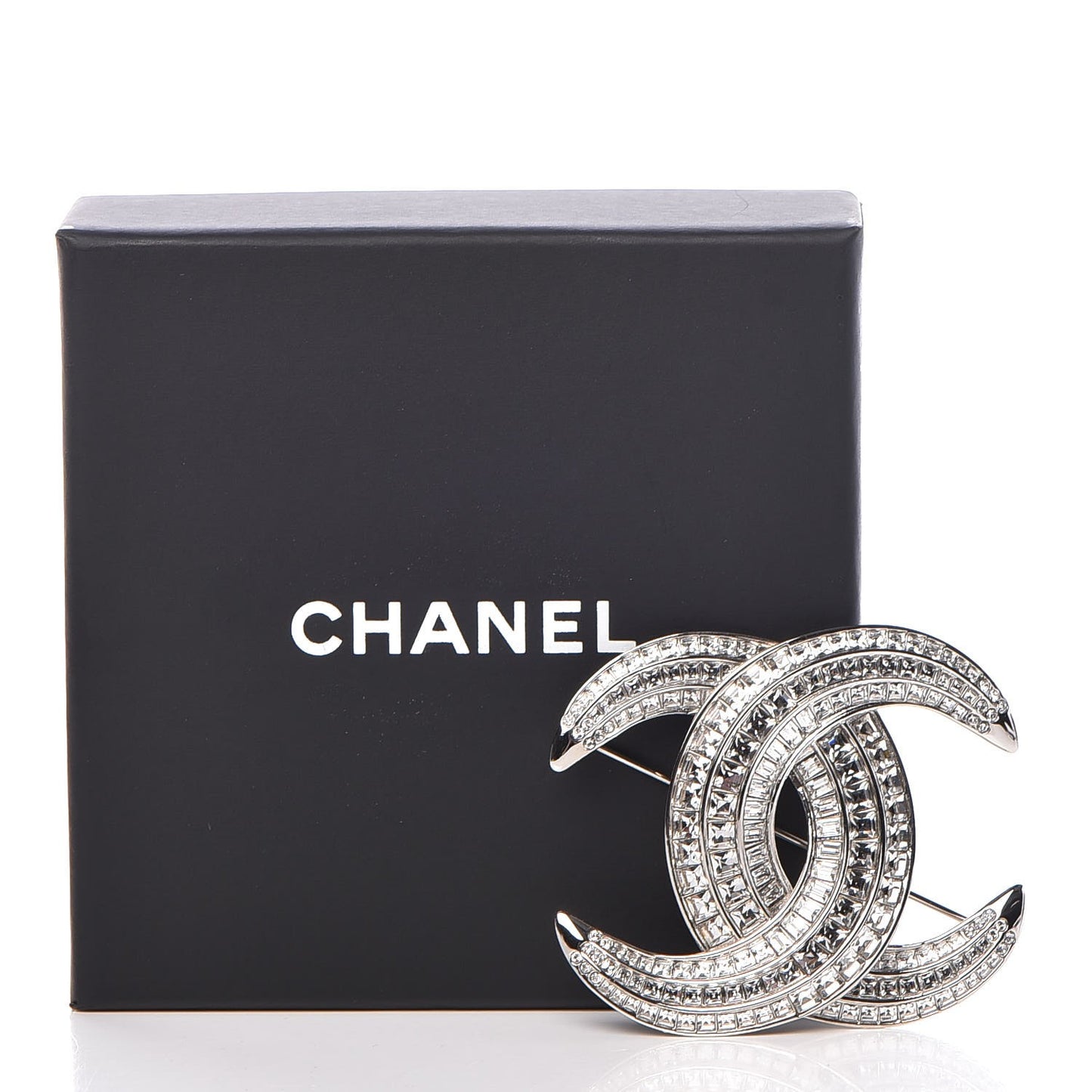 Baguette Crystal CC Brooch Silver