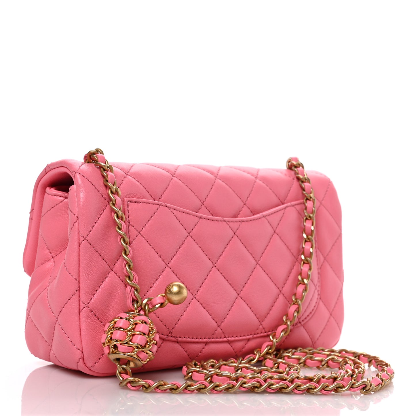 Lambskin Quilted Mini Rectangular Pearl Crush Flap Pink