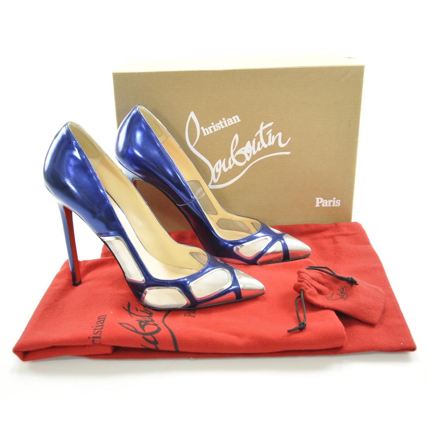 Patent Leather Mesh Tashaf 120 Pumps 39 Metallic Blue