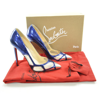 Christian Louboutin Patent Leather Mesh Tashaf 120 Pumps 39 Metallic Blue 4 of 7