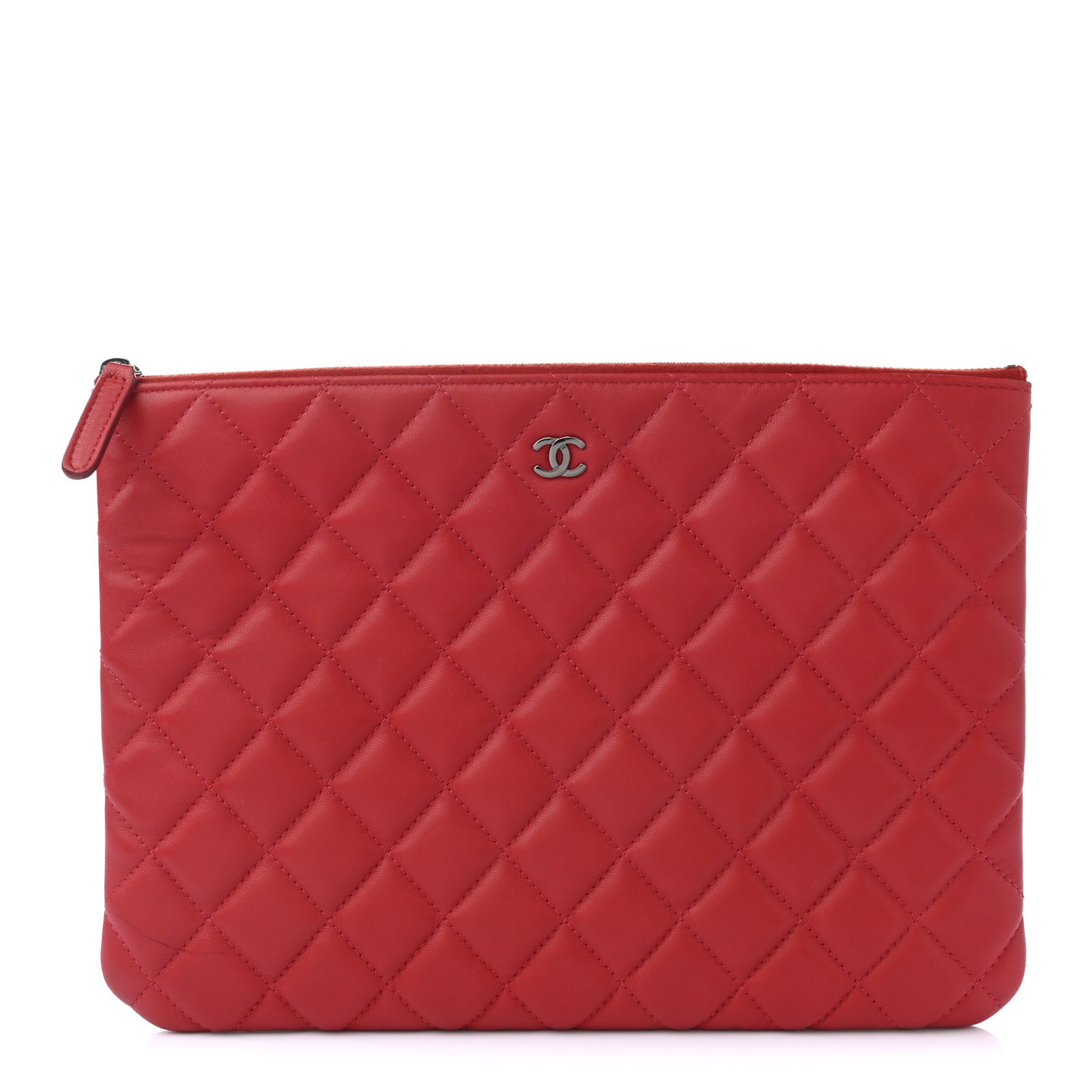 Lambskin Quilted Medium Cosmetic Case Red