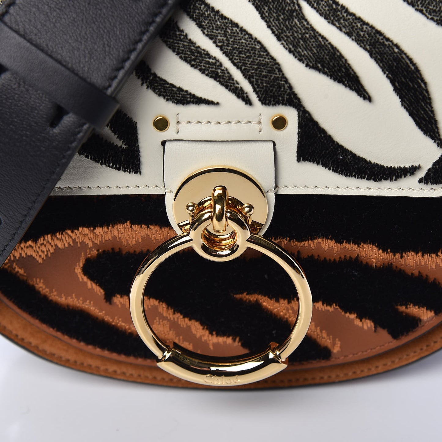 Velvet Calfskin Animal Print Small Tess Bag Caramel