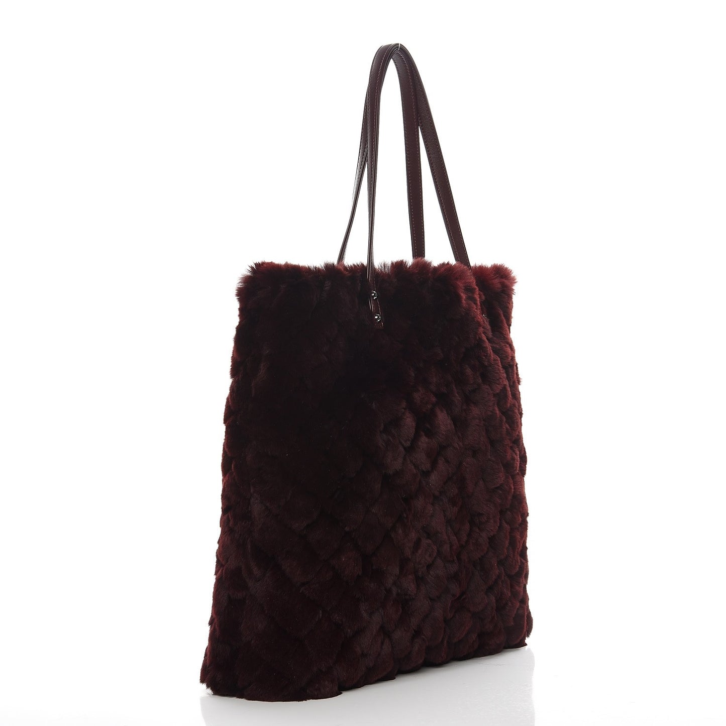 Rabbit Fur Quilted Pattern Shopping Tote Burgundy