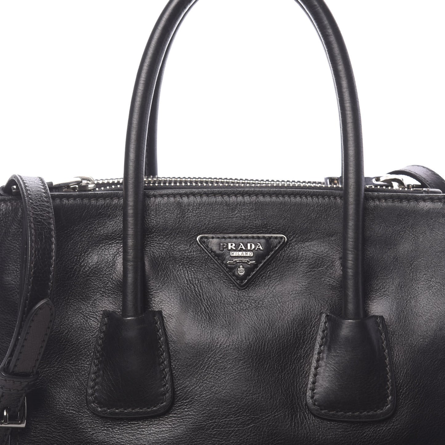 Glace Calf Small Twin Pocket Tote Black